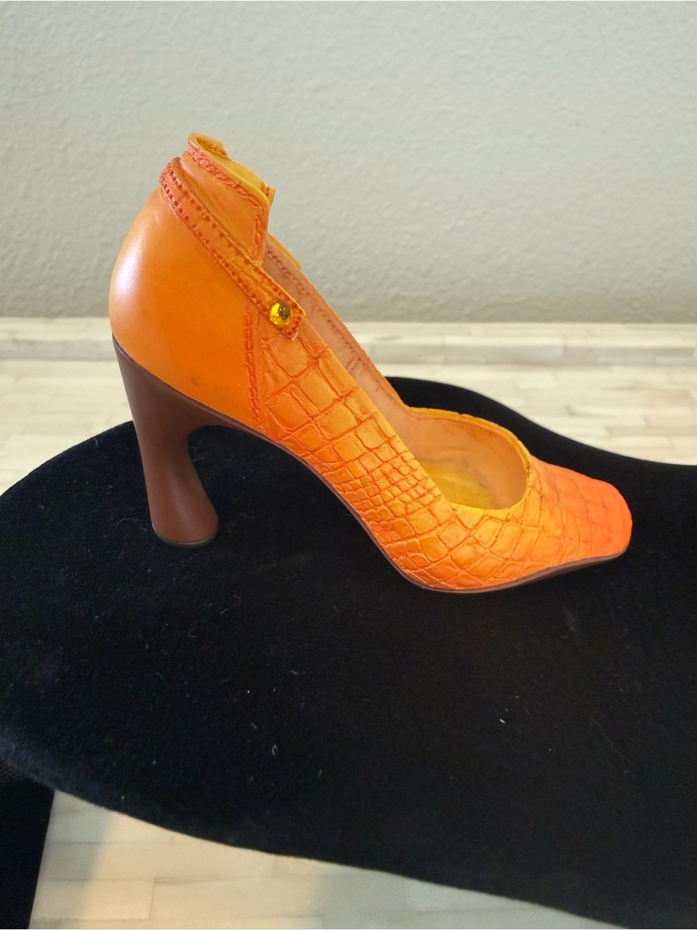 Just The Right Shoe Orange Croc-Embossed High Heel Pump with Brown Heel